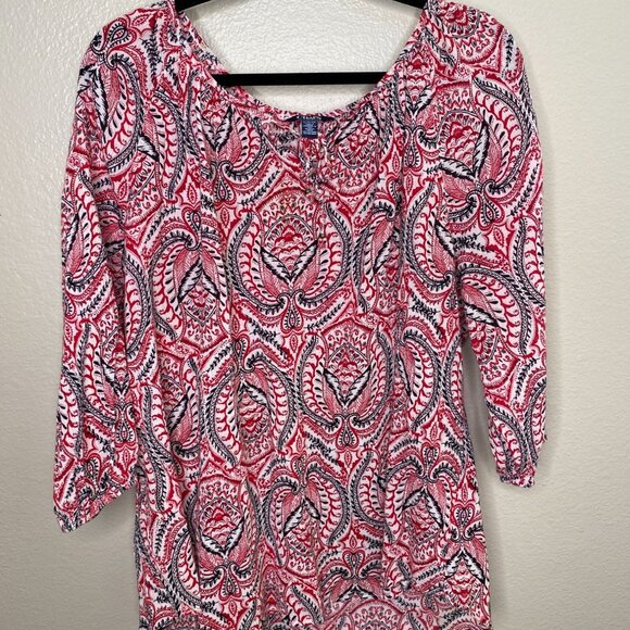 Chaps Womens Red Paisley Top X-Large 3/4 Sleeve Lightweight Cotton - Picture 2 of 6